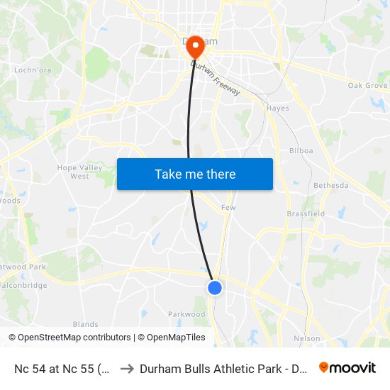 Nc 54 at Nc 55 (Eb) to Durham Bulls Athletic Park - DBAP map