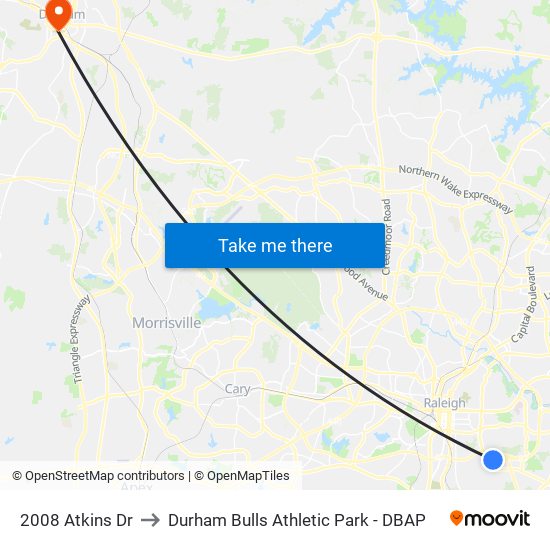 2008 Atkins Dr to Durham Bulls Athletic Park - DBAP map