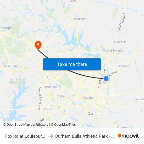 Fox Rd at Louisburg Rd to Durham Bulls Athletic Park - DBAP map