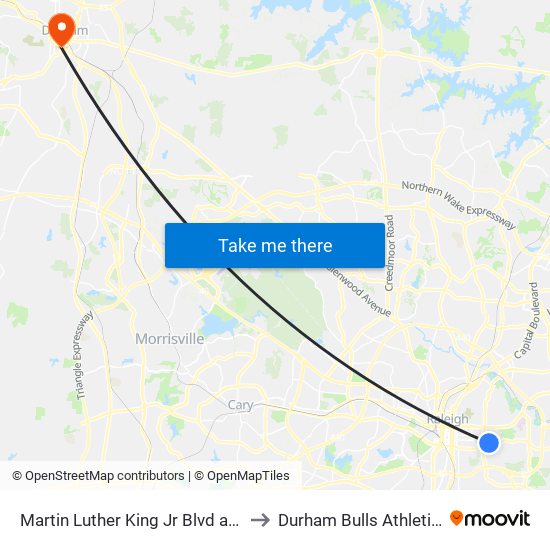 Martin Luther King Jr Blvd at Grantland Dr (Eb) to Durham Bulls Athletic Park - DBAP map