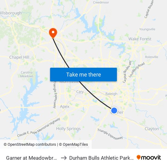 Garner at Meadowbrook Dr. to Durham Bulls Athletic Park - DBAP map