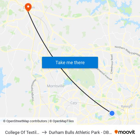 College Of Textiles to Durham Bulls Athletic Park - DBAP map