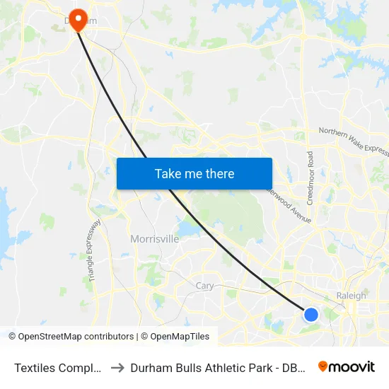 Textiles Complex to Durham Bulls Athletic Park - DBAP map