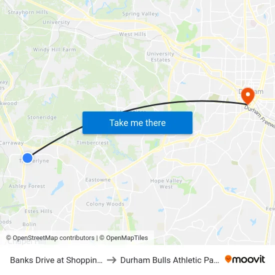 Banks Drive at Shopping Center to Durham Bulls Athletic Park - DBAP map