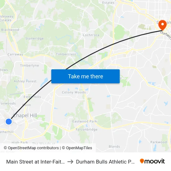 Main Street at Inter-Faith Council to Durham Bulls Athletic Park - DBAP map
