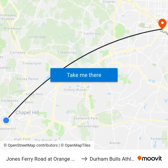 Jones Ferry Road at Orange Water And Sewer Authority to Durham Bulls Athletic Park - DBAP map