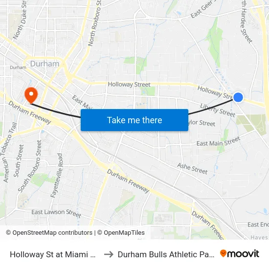 Holloway St at Miami Blvd (Wb) to Durham Bulls Athletic Park - DBAP map