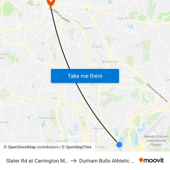 Slater Rd at Carrington Mill Blvd (Wb) to Durham Bulls Athletic Park - DBAP map