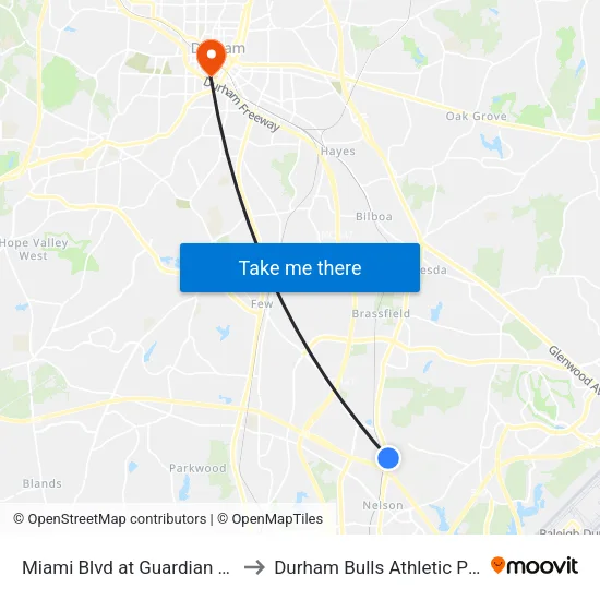Miami Blvd at Guardian Dr (Across) to Durham Bulls Athletic Park - DBAP map