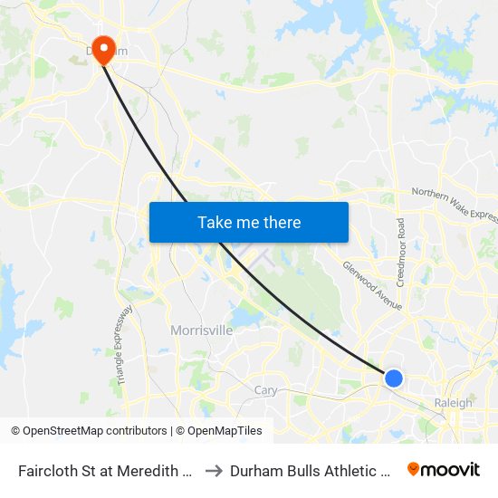 Faircloth St at Meredith College (Sb) to Durham Bulls Athletic Park - DBAP map