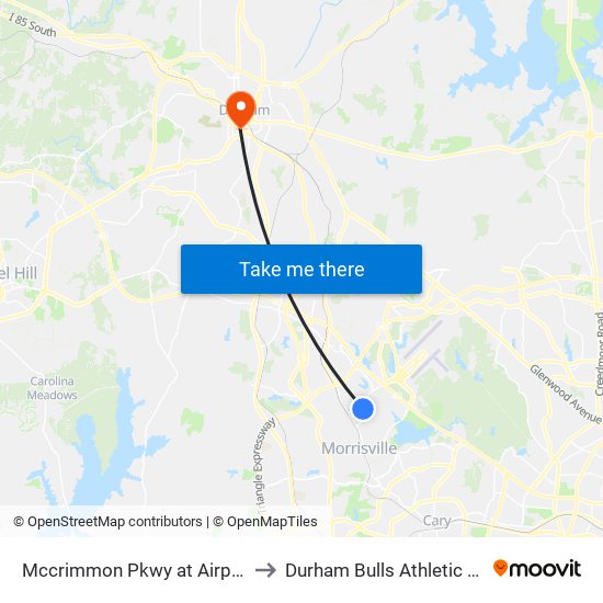 Mccrimmon Pkwy at Airport Blvd (Wb) to Durham Bulls Athletic Park - DBAP map