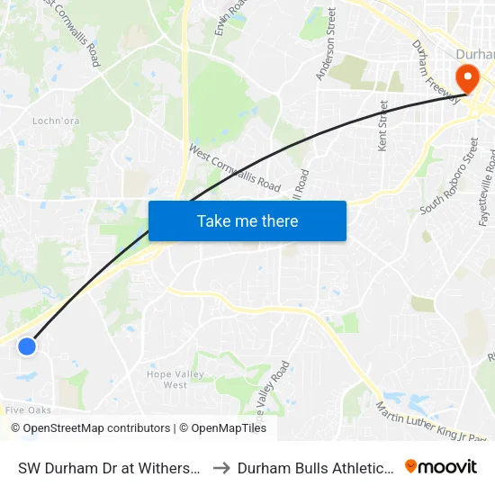 SW Durham Dr at Witherspoon Blvd (Sb) to Durham Bulls Athletic Park - DBAP map