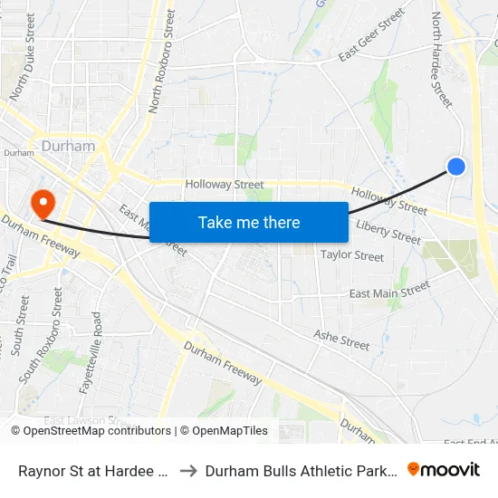 Raynor St at Hardee St (Eb) to Durham Bulls Athletic Park - DBAP map
