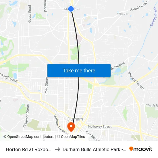 Horton Rd at Roxboro Rd to Durham Bulls Athletic Park - DBAP map