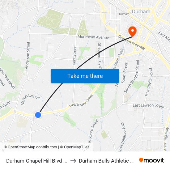 Durham-Chapel Hill Blvd at Car Wash to Durham Bulls Athletic Park - DBAP map