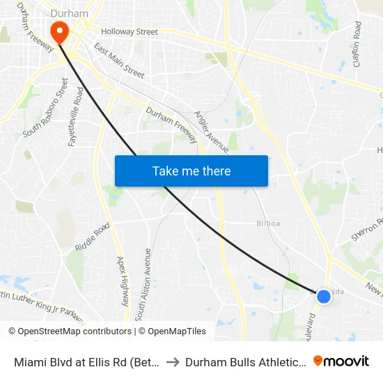 Miami Blvd at Ellis Rd (Bethesda Element to Durham Bulls Athletic Park - DBAP map