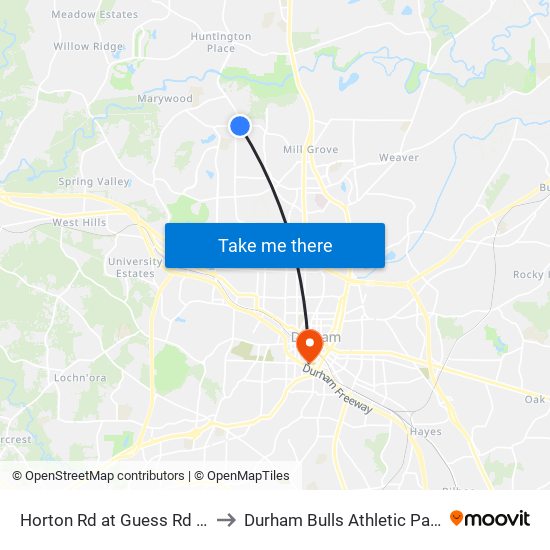 Horton Rd at Guess Rd (Rite-Aid) to Durham Bulls Athletic Park - DBAP map