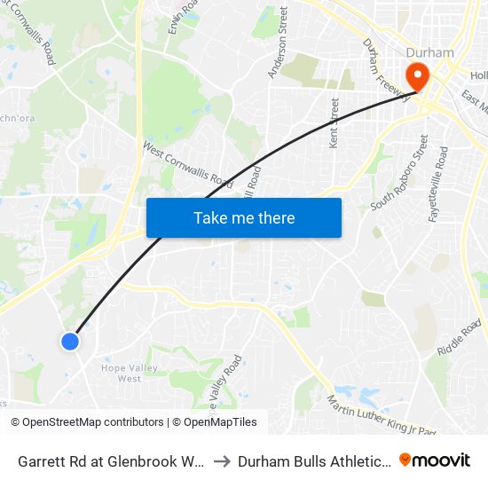 Garrett Rd at Glenbrook West Apartments to Durham Bulls Athletic Park - DBAP map