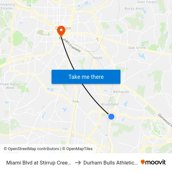 Miami Blvd at Stirrup Creek Dr (Pbm Grap to Durham Bulls Athletic Park - DBAP map