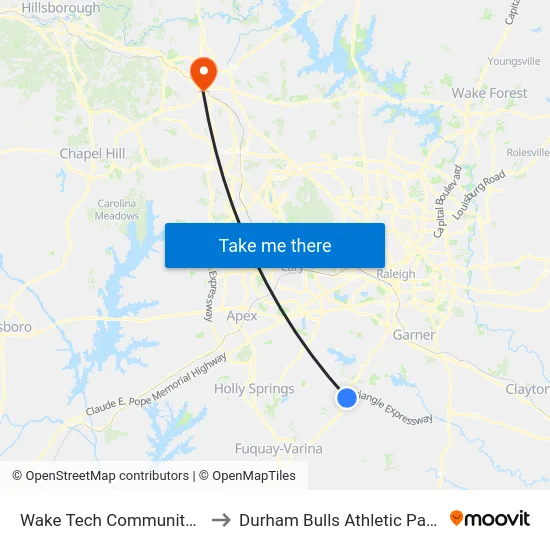 Wake Tech Community College to Durham Bulls Athletic Park - DBAP map
