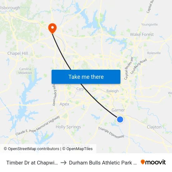 Timber Dr at Chapwith Rd to Durham Bulls Athletic Park - DBAP map
