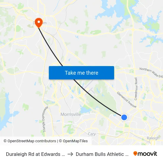 Duraleigh Rd at Edwards Mill Rd (Nb) to Durham Bulls Athletic Park - DBAP map