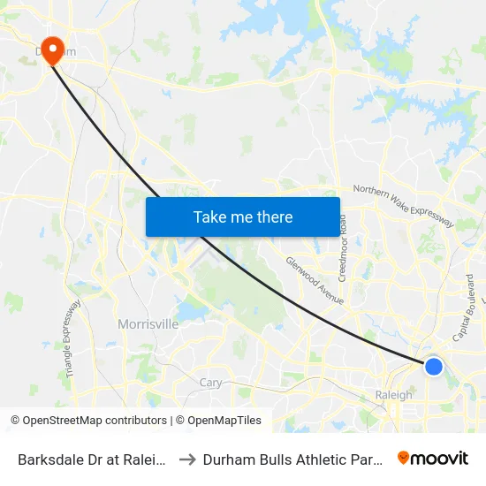 Barksdale Dr at Raleigh Blvd to Durham Bulls Athletic Park - DBAP map