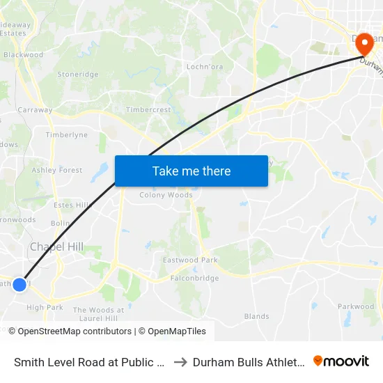 Smith Level Road at Public Works Department to Durham Bulls Athletic Park - DBAP map