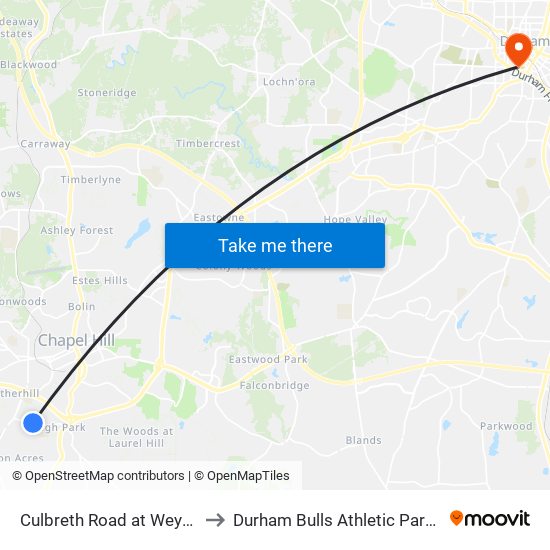 Culbreth Road at Weyer Drive to Durham Bulls Athletic Park - DBAP map