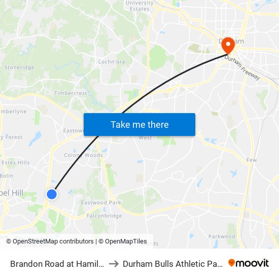 Brandon Road at Hamilton Road to Durham Bulls Athletic Park - DBAP map