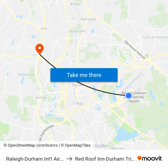 Raleigh-Durham Int'l Airport (RDU) to Red Roof Inn-Durham Triangle Park map