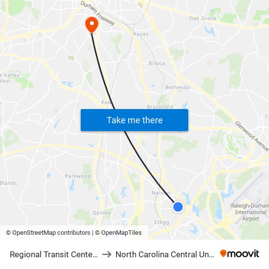 Regional Transit Center (Rtc) to North Carolina Central University map