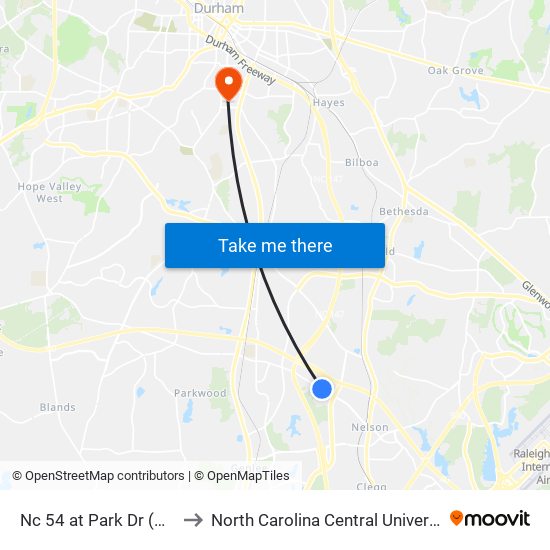 Nc 54 at Park Dr (Wb) to North Carolina Central University map