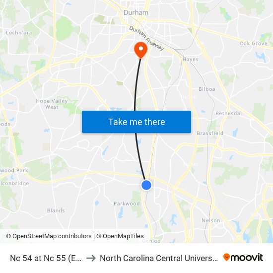 Nc 54 at Nc 55 (Eb) to North Carolina Central University map