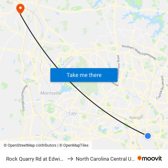 Rock Quarry Rd at Edwin Dr (Nb) to North Carolina Central University map