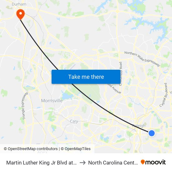Martin Luther King Jr Blvd at Grantland Dr (Eb) to North Carolina Central University map