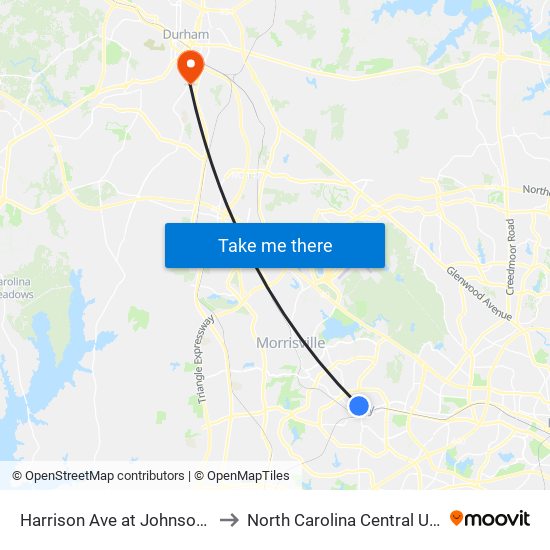 Harrison Ave at Johnson St (Sb) to North Carolina Central University map