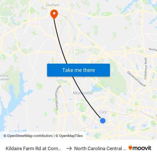 Kildaire Farm Rd at Cornwall Rd (Nb) to North Carolina Central University map