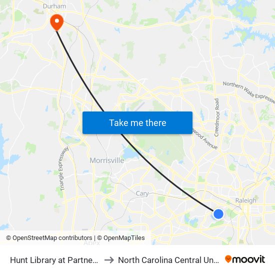 Hunt Library at Partners Way to North Carolina Central University map