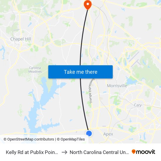 Kelly Rd at Publix Pointe (Nb) to North Carolina Central University map