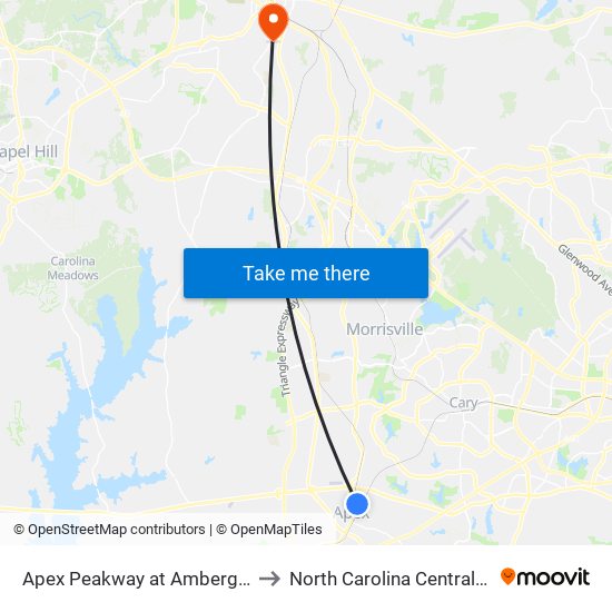 Apex Peakway at Ambergate Station to North Carolina Central University map