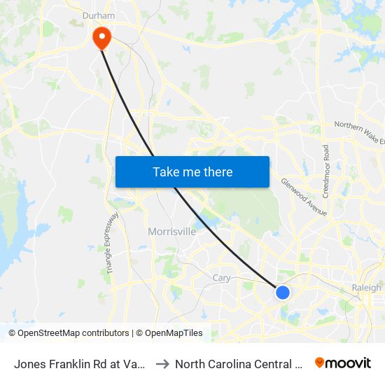 Jones Franklin Rd at Vann St (Sb) to North Carolina Central University map