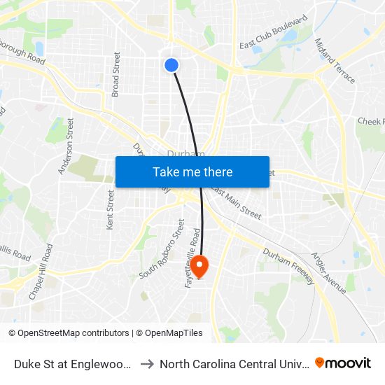 Duke St at Englewood Ave to North Carolina Central University map