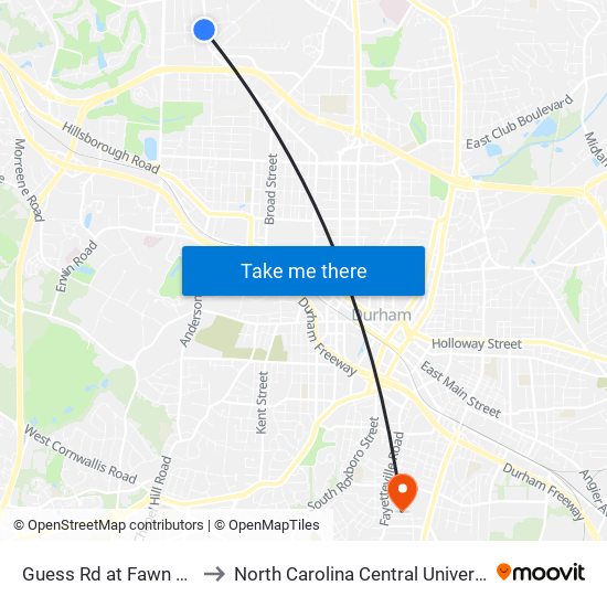 Guess Rd at Fawn Ave to North Carolina Central University map