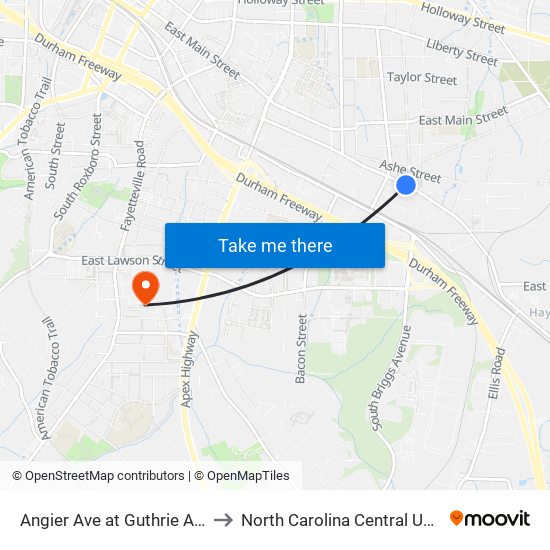 Angier Ave at Guthrie Ave (Eb) to North Carolina Central University map