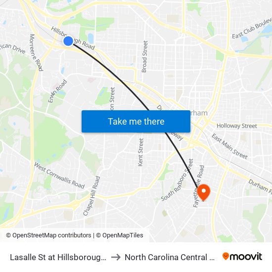 Lasalle St at Hillsborough Rd (Nb) to North Carolina Central University map