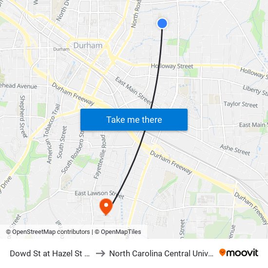 Dowd St at Hazel St (Wb) to North Carolina Central University map