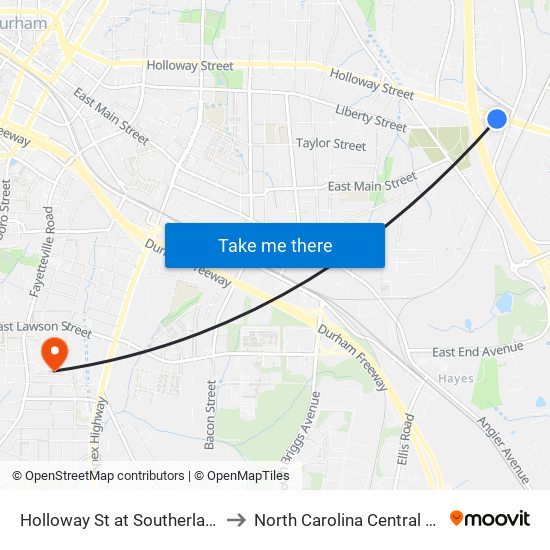 Holloway St at Southerland St (Eb) to North Carolina Central University map