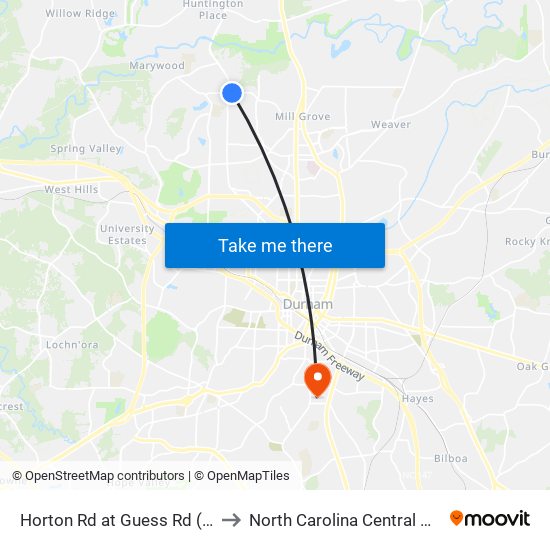 Horton Rd at Guess Rd (Rite-Aid) to North Carolina Central University map