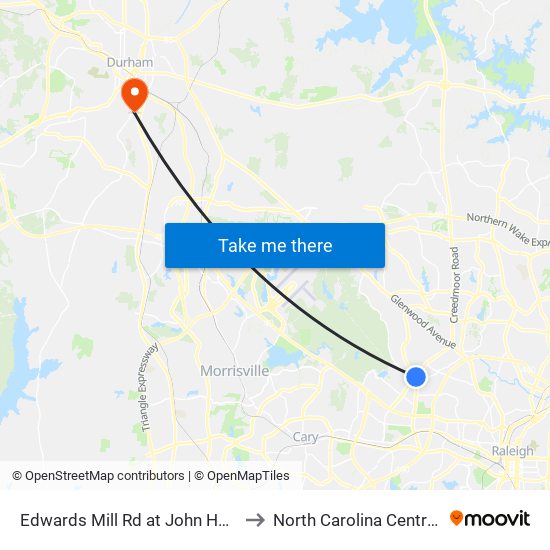 Edwards Mill Rd at John Humphries Wynd to North Carolina Central University map